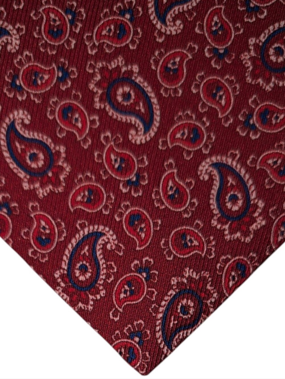 Hickey Freeman Silk Necktie Mens Red Paisley Designer Preppy Tie EUC